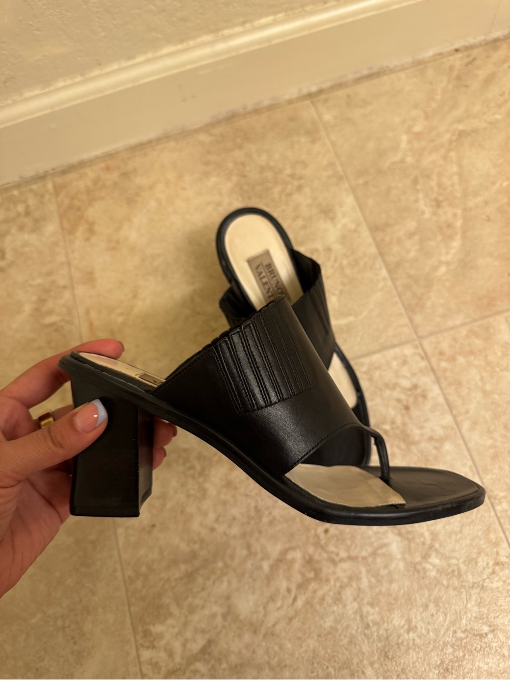 Vintage Bruno Valentini Real Leather Slide Mules with Block Heel